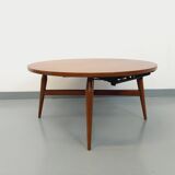 Large round vintage Scandinavian coffee table Smorrebrod by Arne Vodder, extendable into a dining table