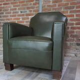 Art Deco club armchair in skai and wood