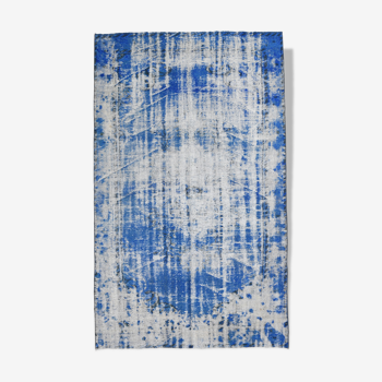 Tapis de tapis turc en laine bleu délavé fait à la main 5x8, 243x148cm
