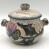 Vintage candy jar in enameled ceramic from Vallauris with thistle decoration