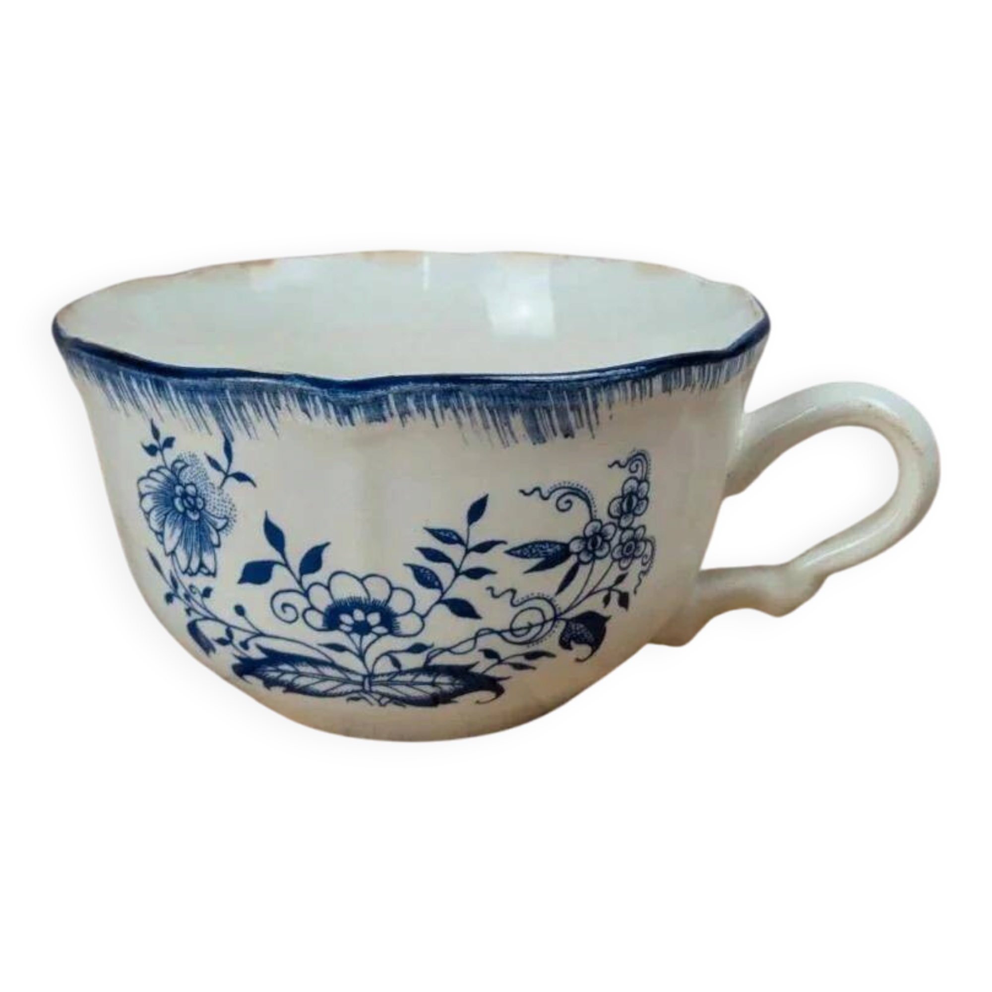 Antique Sarreguemines blue & white cup – French earthenware