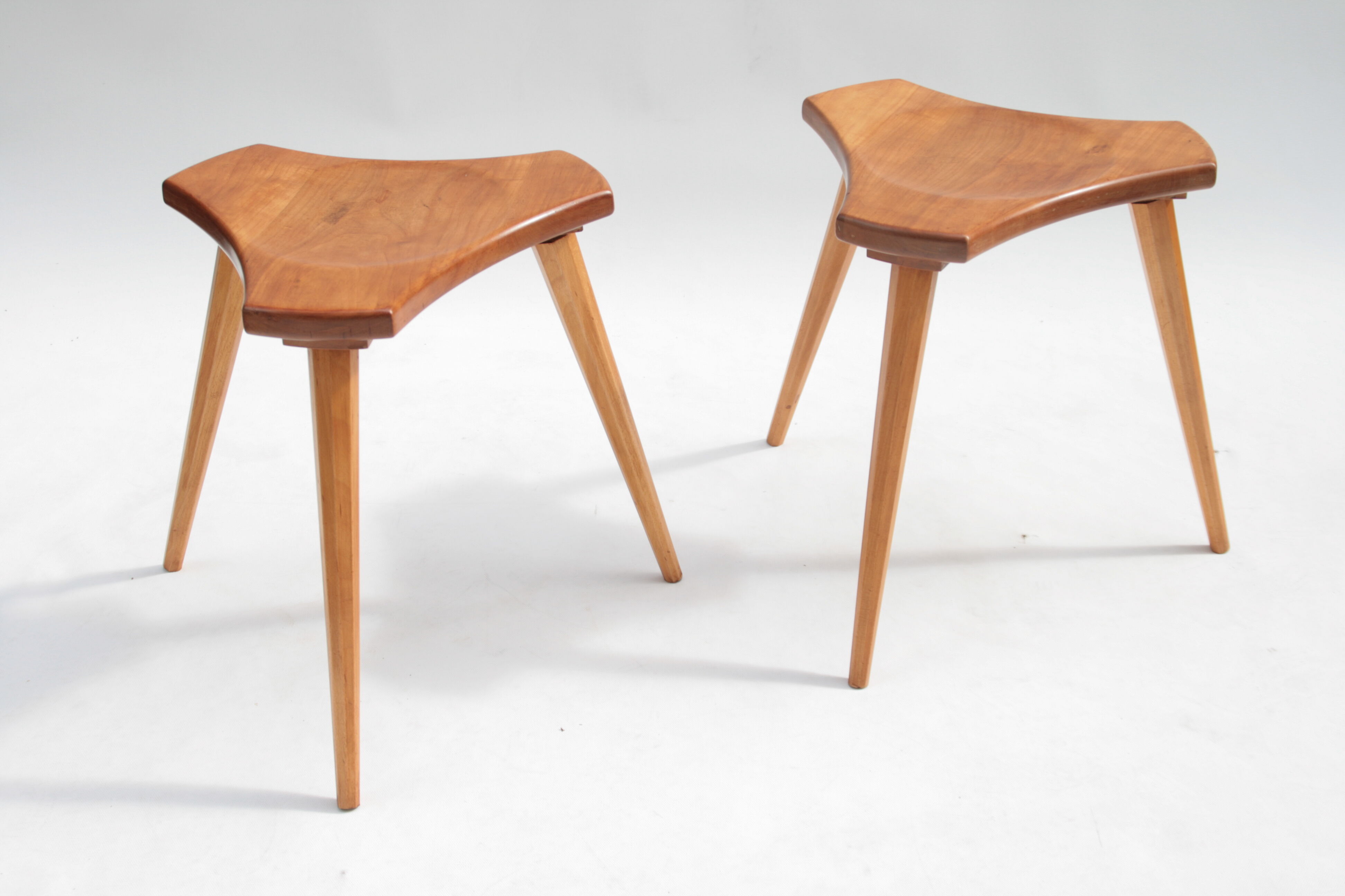 Lot of 2 beech and elm stools, France, 1950s