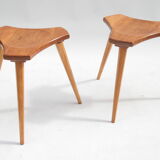 Lot of 2 beech and elm stools, France, 1950s