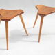 Lot de 2 tabourets en hêtre et orme, France, 1950s