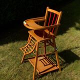 Vintage wooden children's high chair, convertible table
