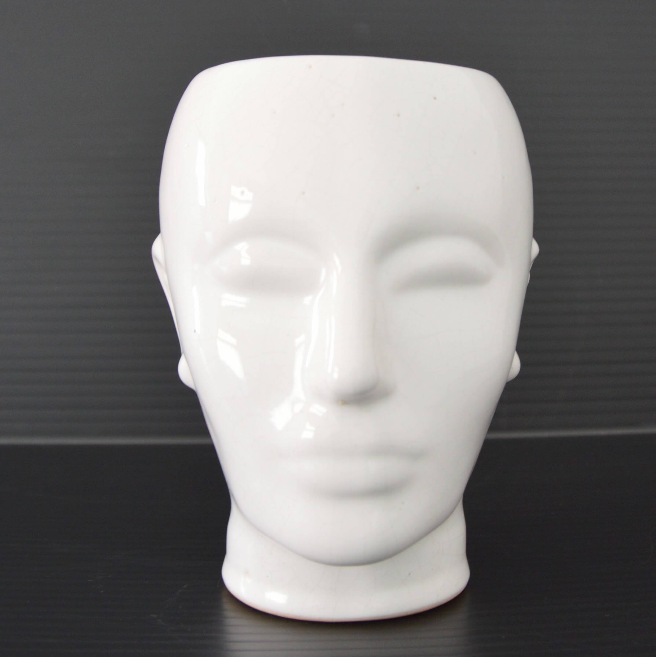 Earthenware cachepot or vase with a head, 1970