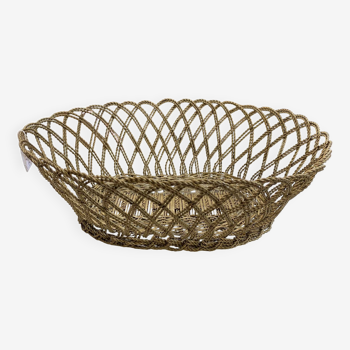 Vintage bread basket in gold braided iron wire oval shape
