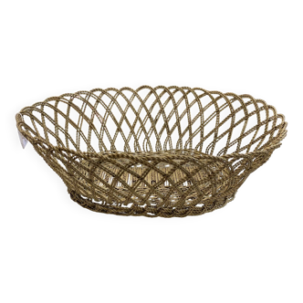 Vintage bread basket in gold braided iron wire oval shape