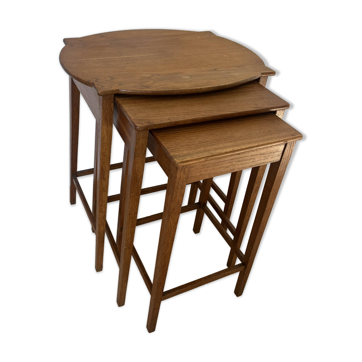 Vintage 1960s nesting tables in solid oak.