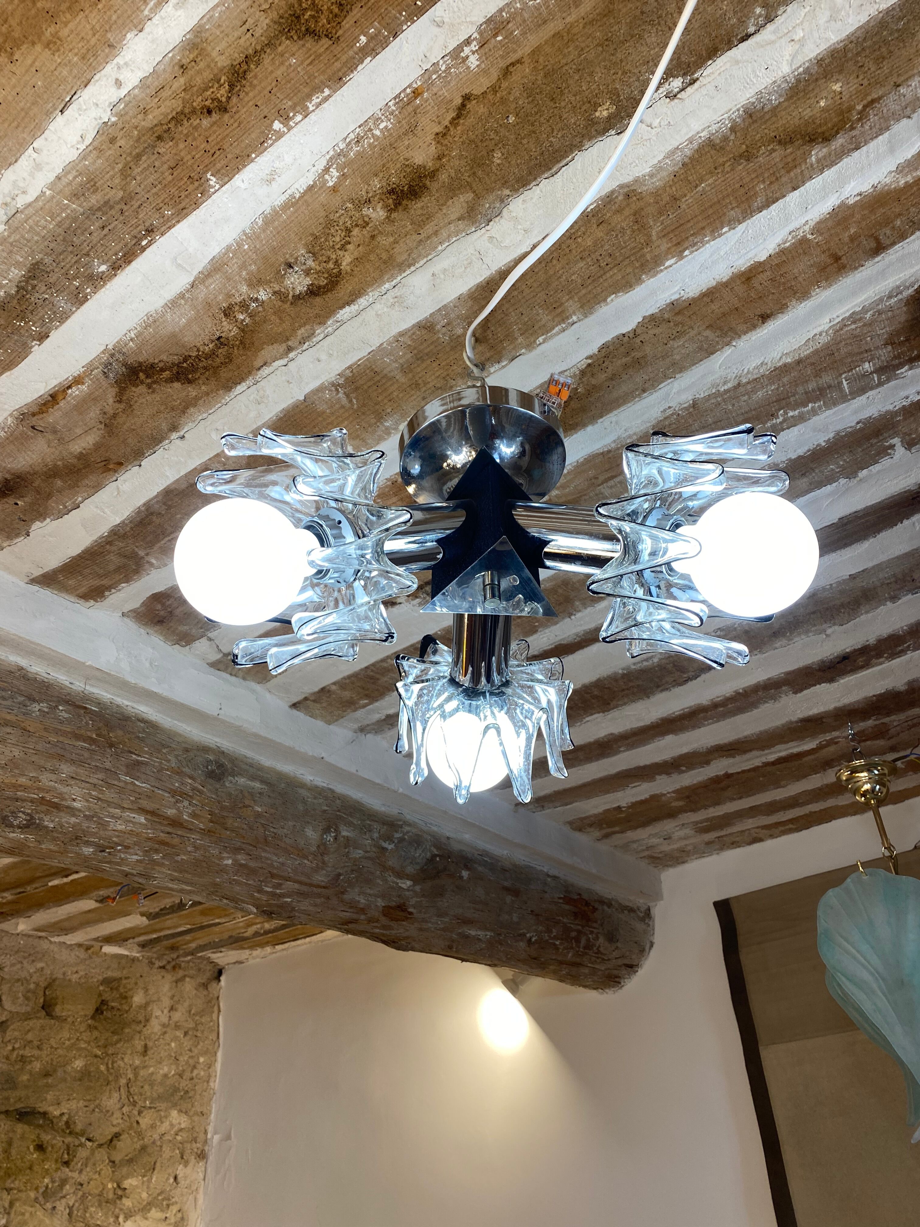 Space age ceiling lamp chrome and glass