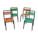 Set of 4 chairs scoubidou green and orange tubes metal black from the 60s