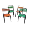 Set de 4 chaises scoubidou vert et orange tubes métal noir des années 60