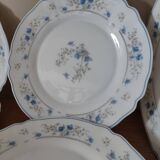 Series 10 flat plates Arcopal, white opaline with blue flowers