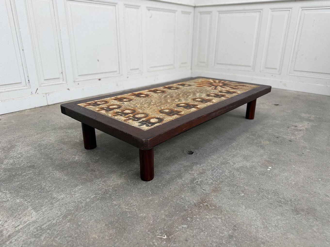 Enamelled lava coffee table 1950 Chaty Vallauris