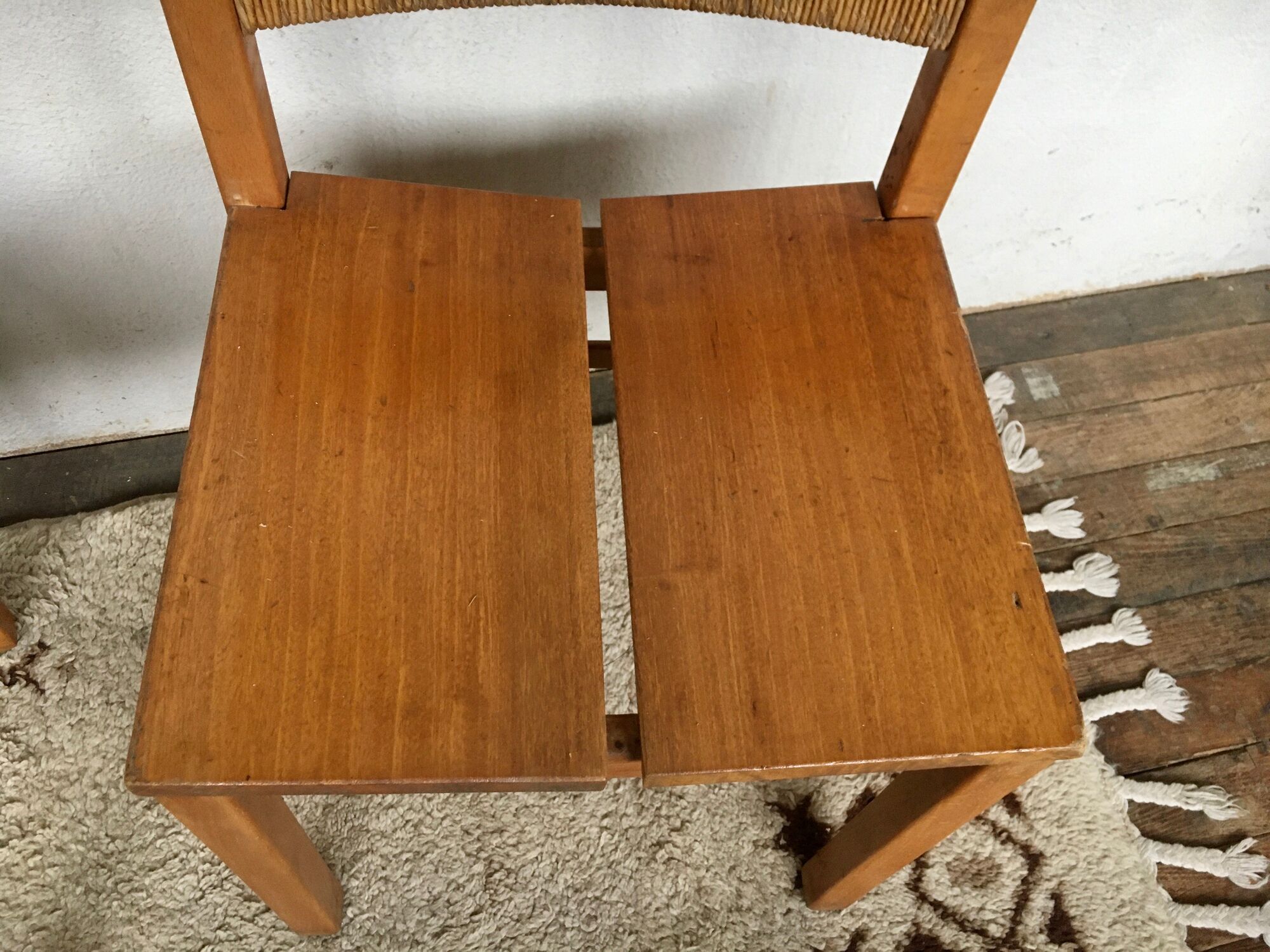 Pair of straw and elm chairs