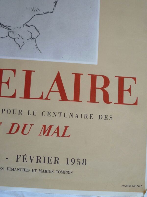 Affiche exposition galerie Mansart - Baudelaire vu par Edouard Manet - Mourlot 1957