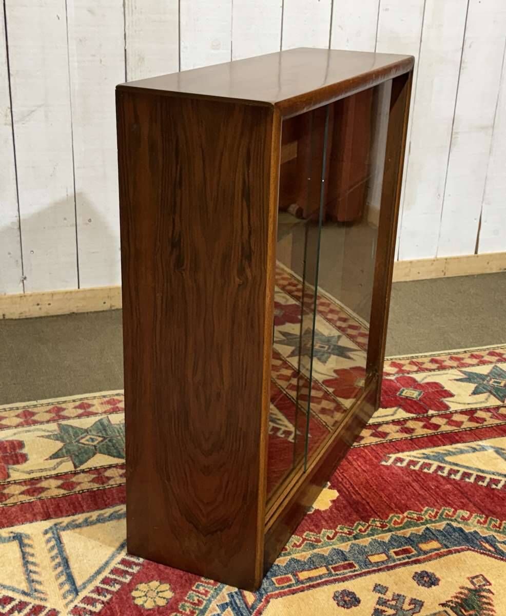 1970s walnut English display cabinet