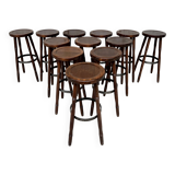 Set of 12 solid wood bar stools 1960 - 1970 vintage
