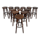 Set of 12 solid wood bar stools 1960 - 1970 vintage