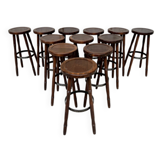 Série de 12 tabourets de bar bois massif 1960 - 1970 vintage