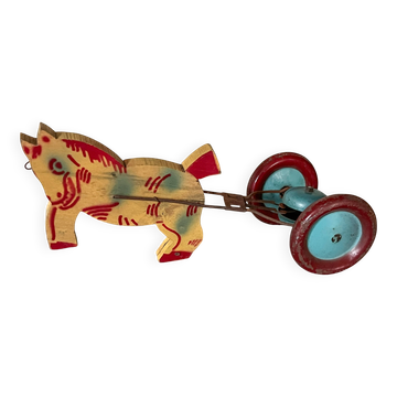 Vintage pull-along toy, horse-drawn with a bell, musical toy