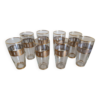 8 pretty vintage tall glasses, with gold rim