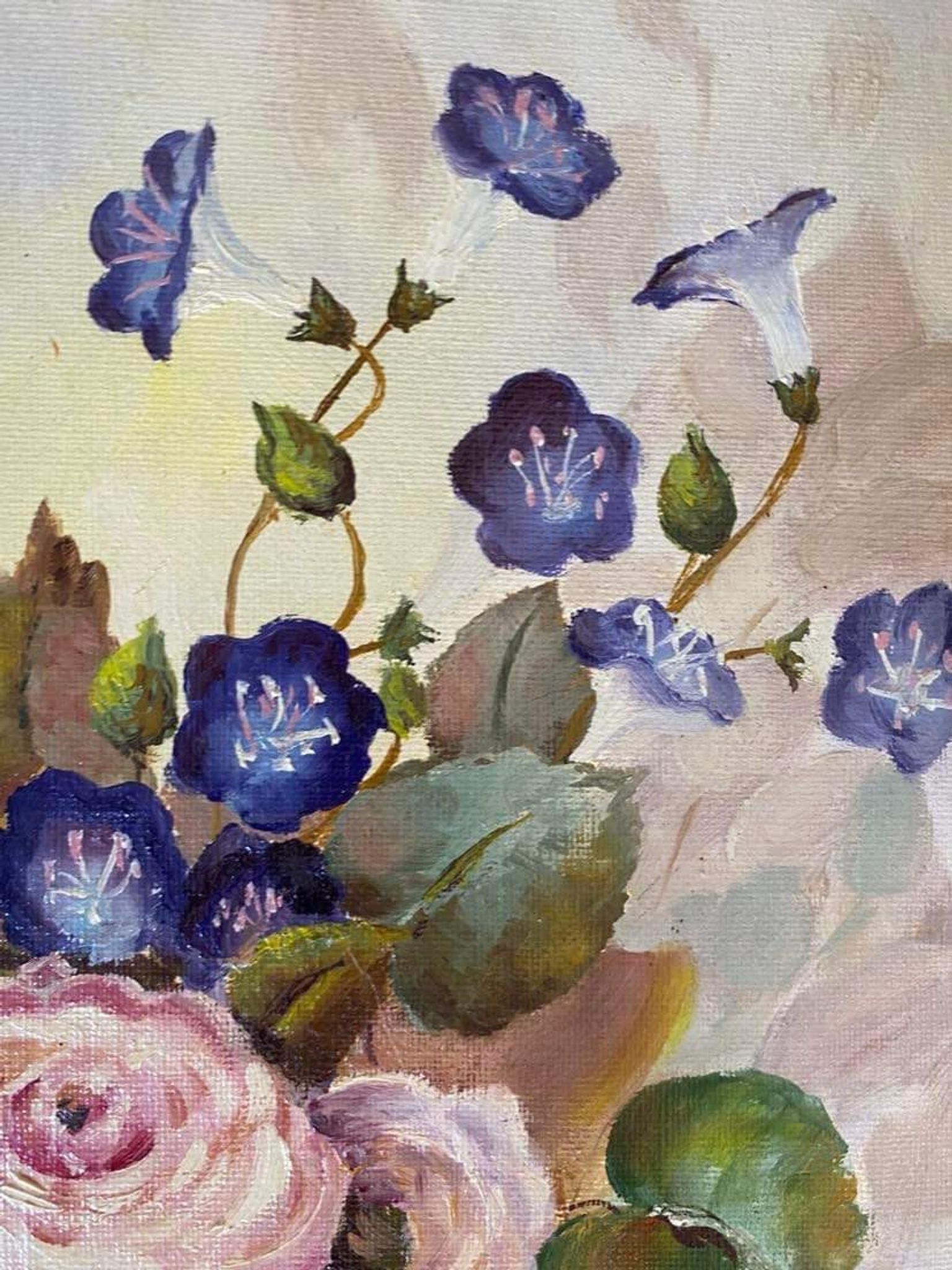Oil painting bouquet of flowers in a vase.