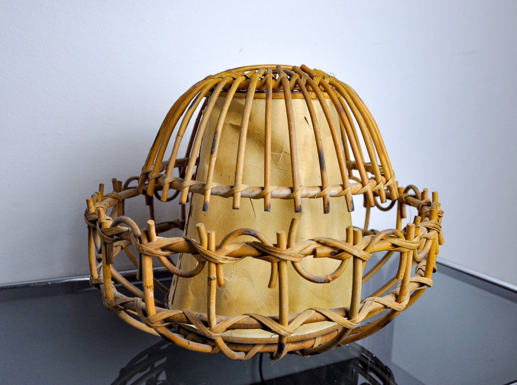 Rattan table lamp, popular art, France, 1960