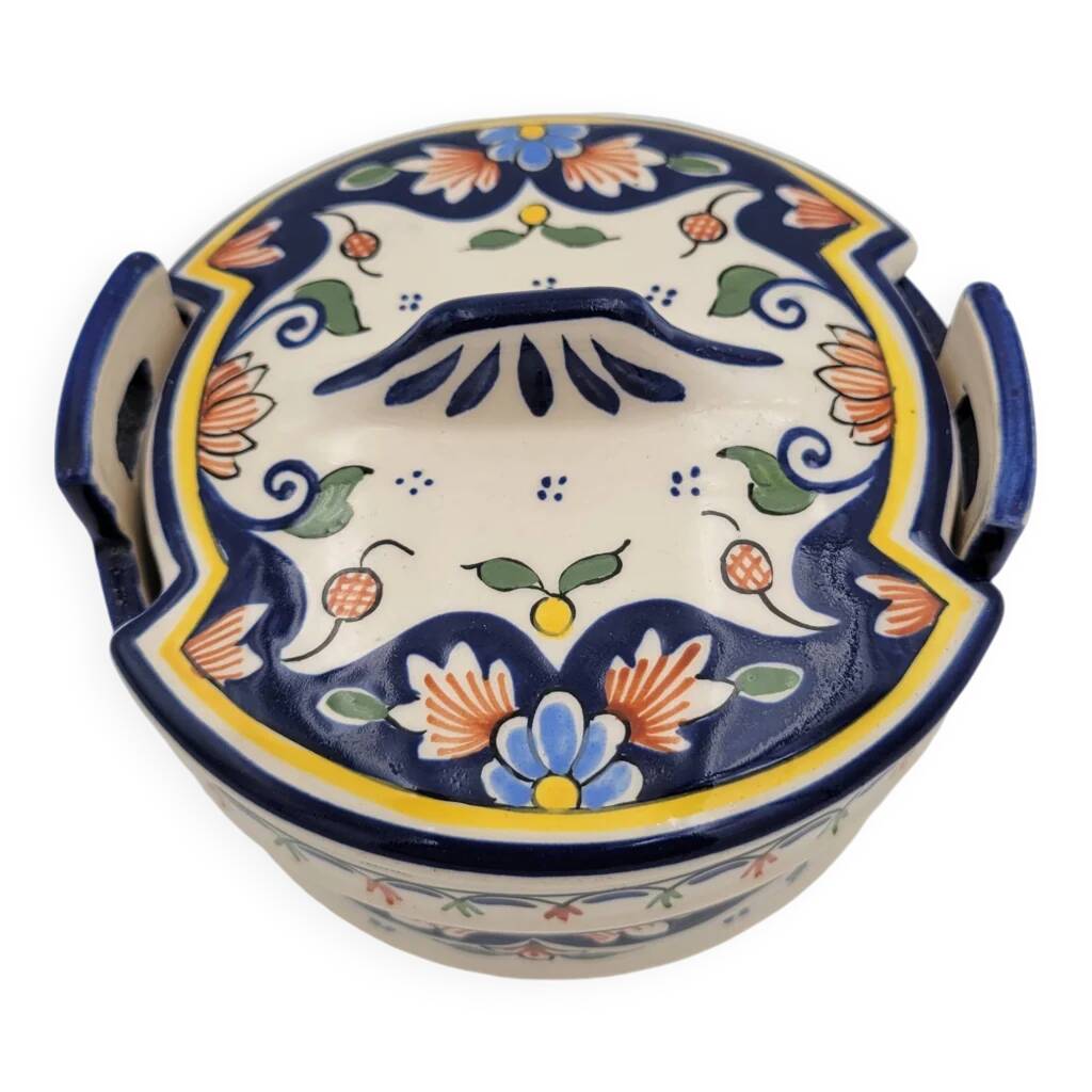 Pot avec couvercle en Porcelaine de Rouen
