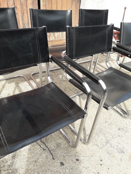 6 Bauhaus armchairs steel and leather / design