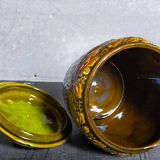 Sugar bowl in barbotine with oak branches