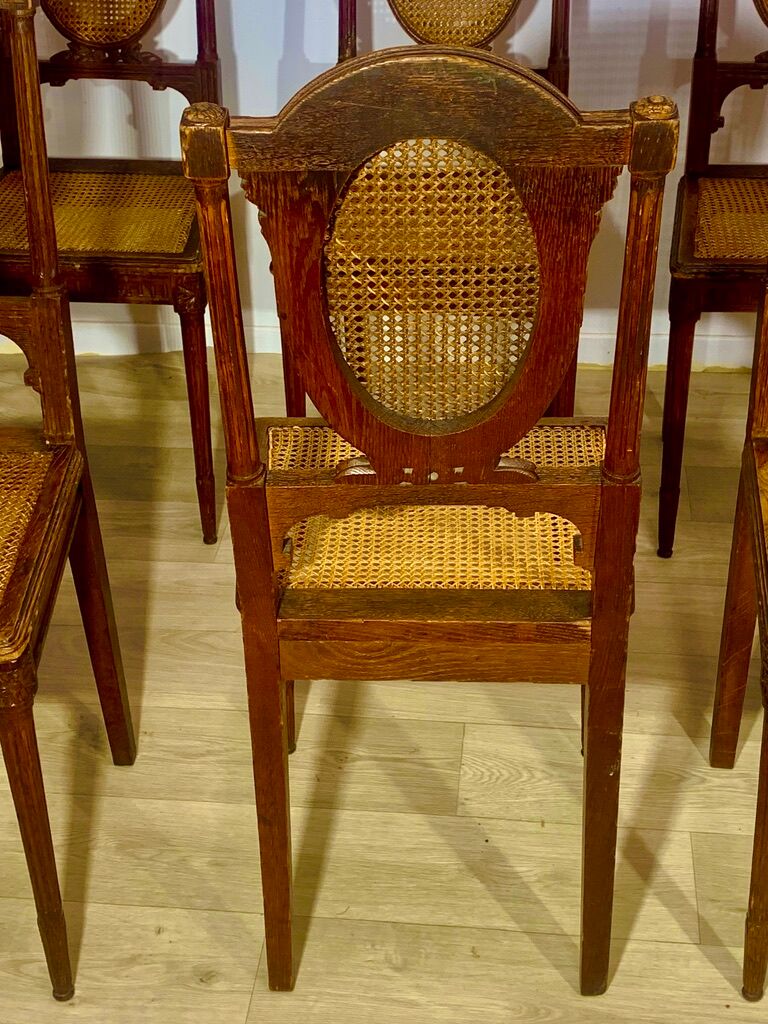 Canned chairs X 8, Louis XVI style, early XX, stamped Flandrin Paris
