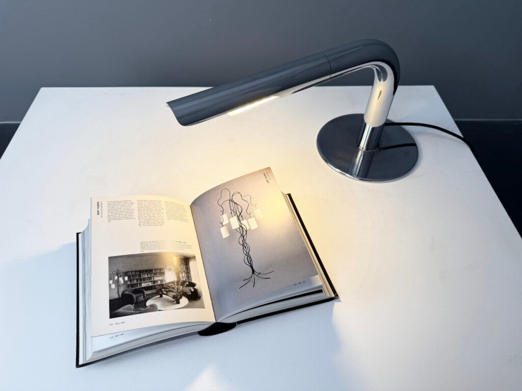 Large table lamp “Gulp,” chrome-plated, by Ingo Maurer for Design M, Germany, 1960s