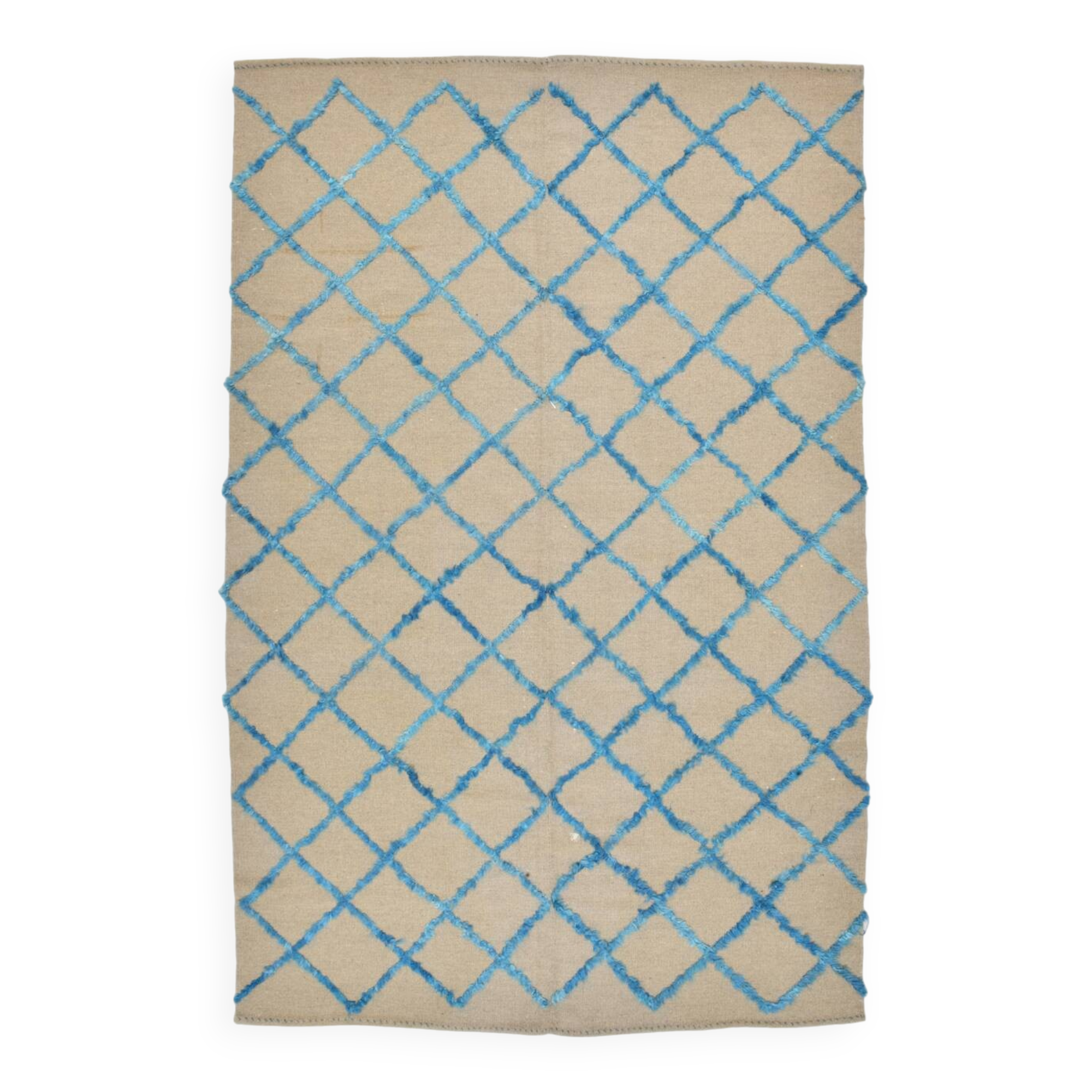 6x9 Beige & Blue Handmade Moroccan Rug, 185x282Cm SK 7339