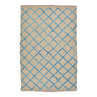 Tapis marocain fait main beige et bleu 6x9, 185x282 cm SK 7339