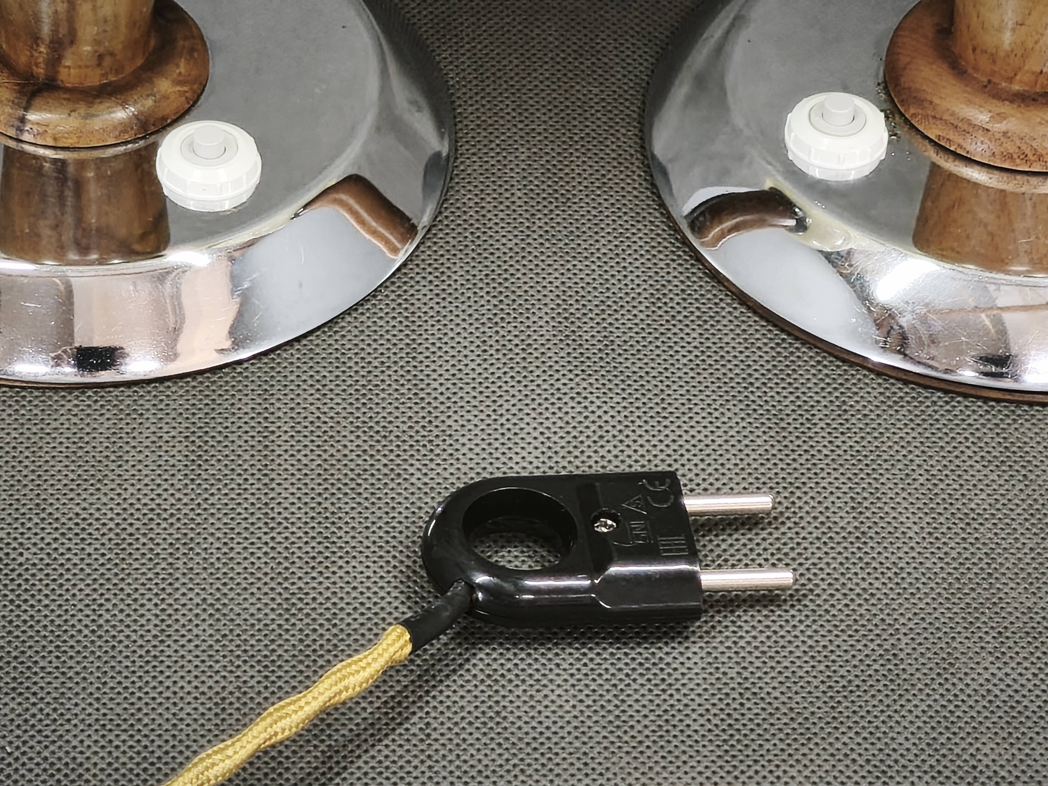 Pair of Italian Opaline Glass, Wood and Chrome Table Lamps, 1950s