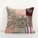 Square Patchwork Kilim Rug Lumbar Pillow Cover, Vintage Wool Kelim Cushion, Tribal Farmohuse Decor