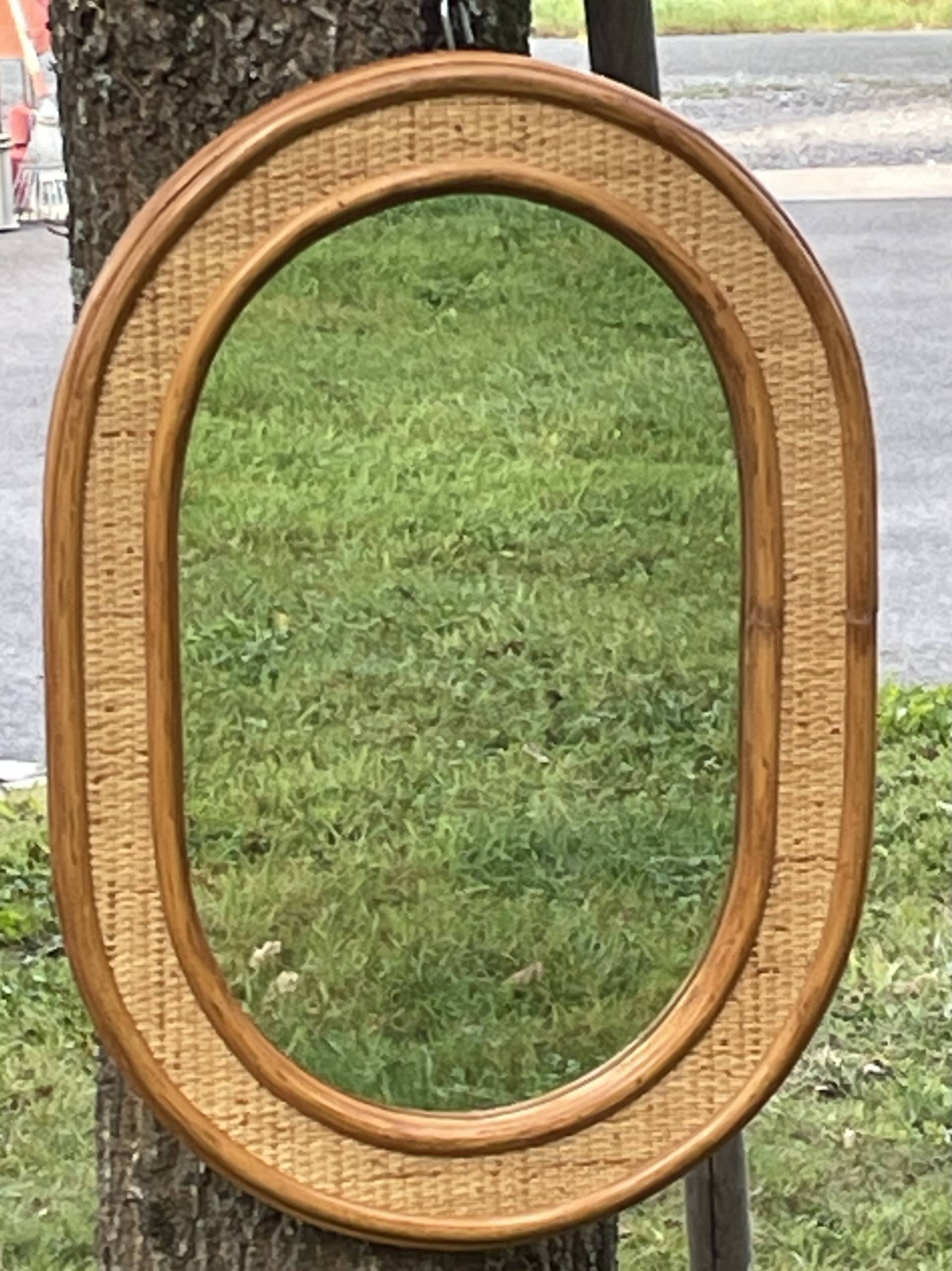 miroir mural en rotin et osier tressé, vintage 64 x 45 cm