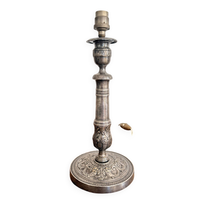 Pied Lampe Métal Argenté Style Louis XVI Régence Flambeau Bougeoir XIXème