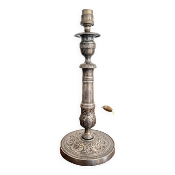 Pied Lampe Métal Argenté Style Louis XVI Régence Flambeau Bougeoir XIXème