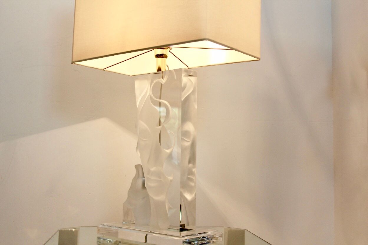 Extraordinary Mid-Century Modern Buddha Lucite and Brass Table Lamp, 1970s