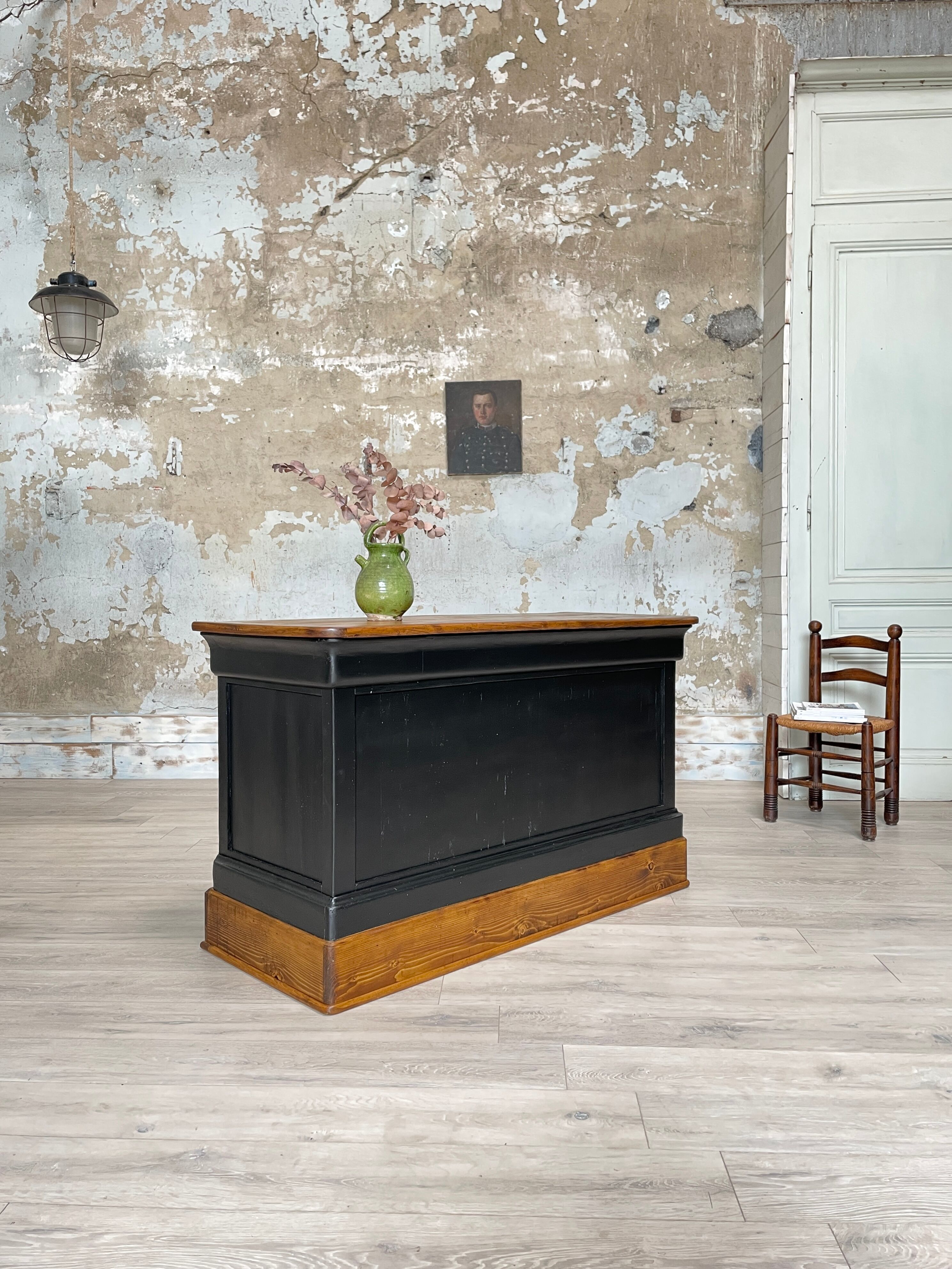 Solid wood box counter.