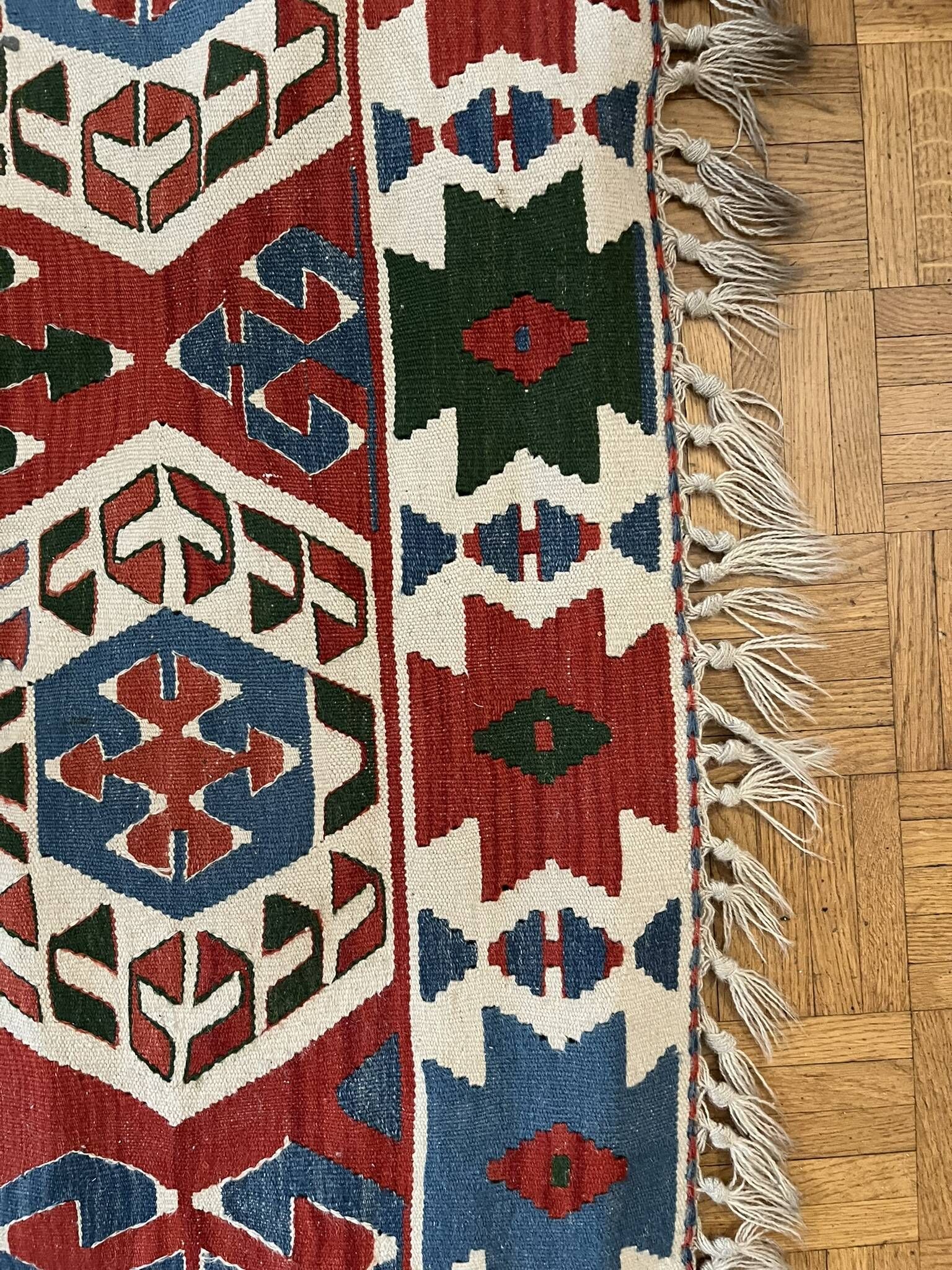 Ancient Turkish Kilim rug handwoven – geometric patterns 98x96 cm