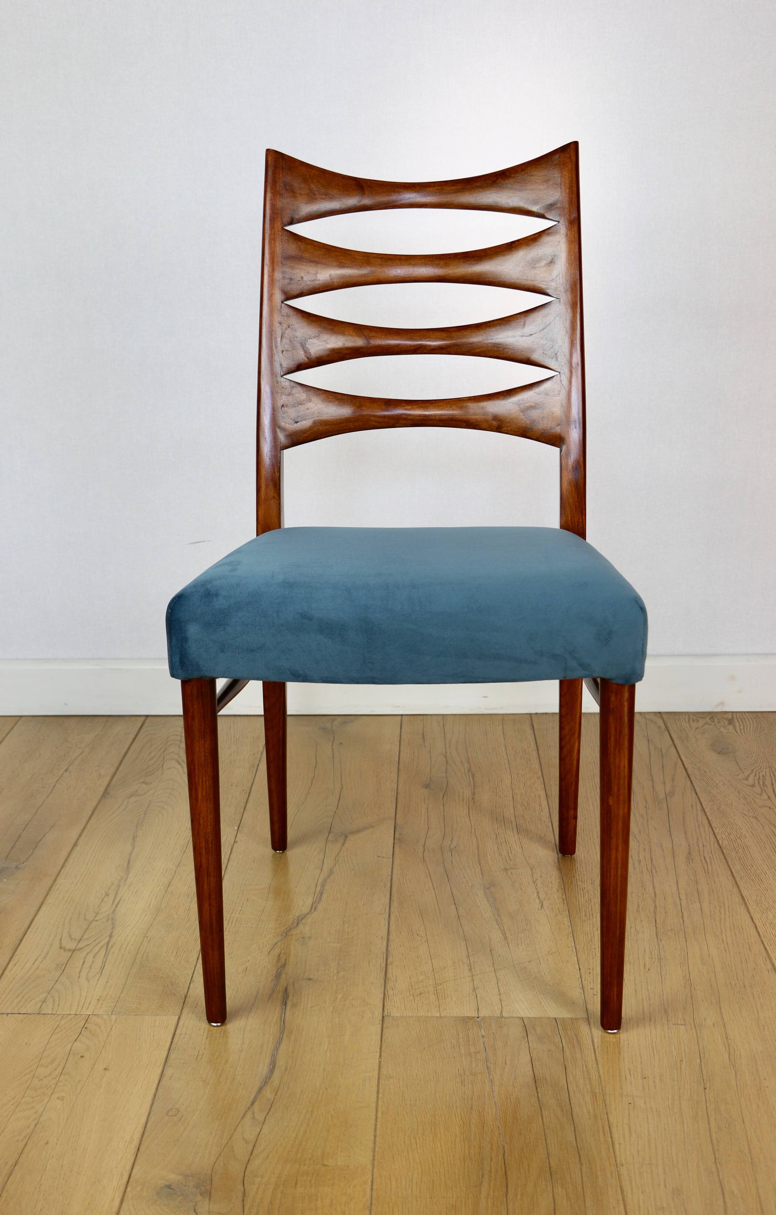 Danish vintage chairs blue turquoise vintage - set of 4 - great set