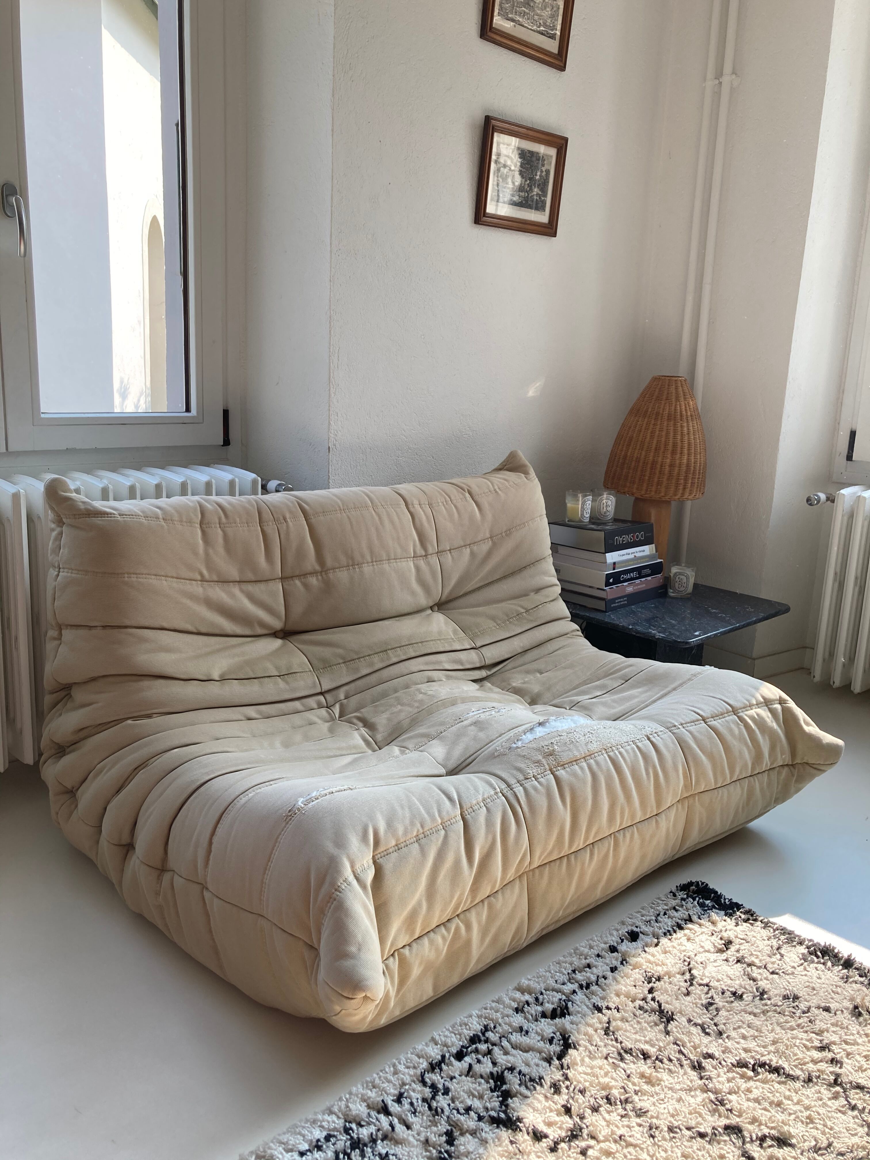 2-seater Sofa Togo Line Roset worn beige fabric