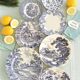 Huit assiettes bleues et blanches dépareillées
