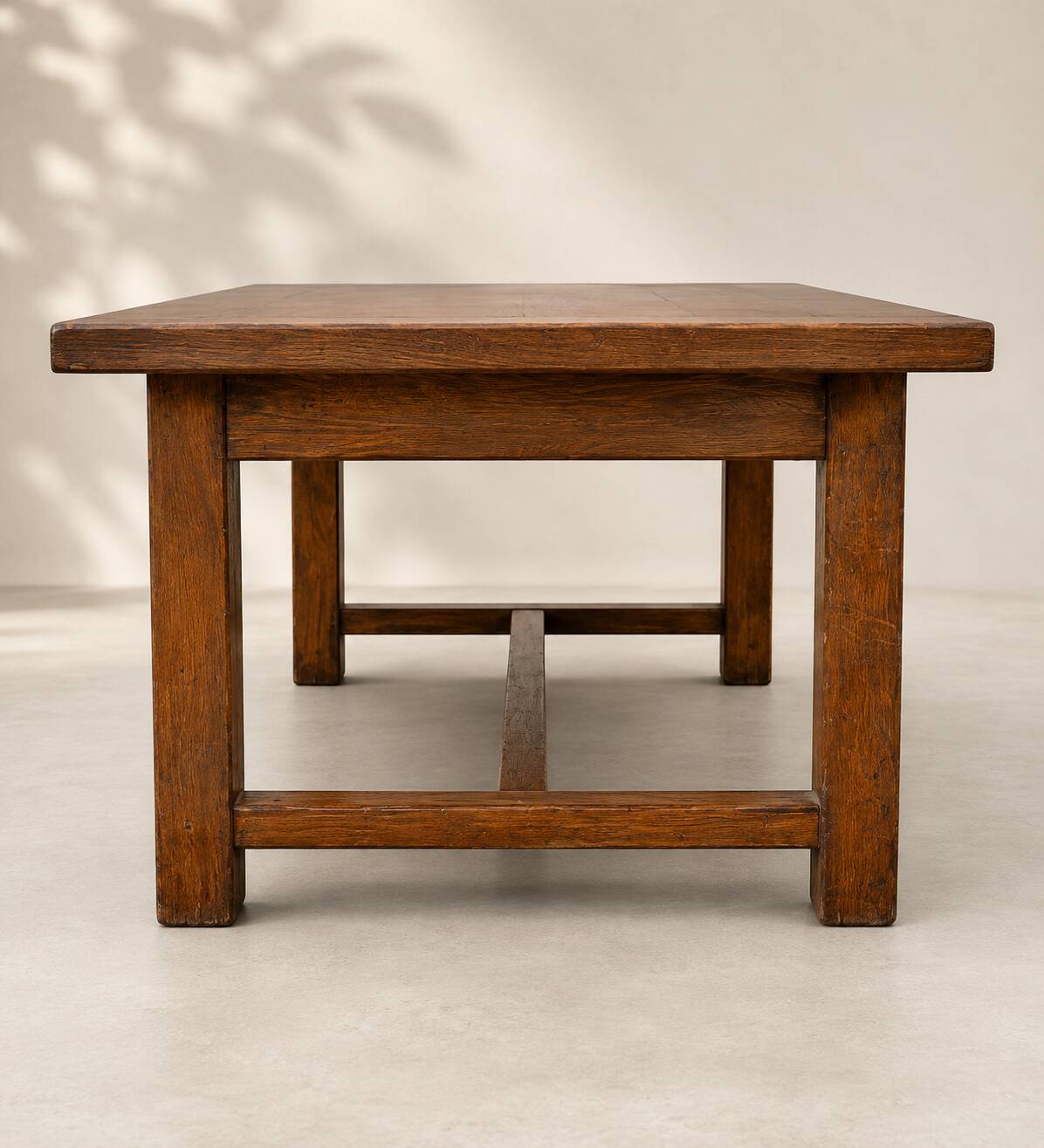 Grande table de ferme ancienne en chêne massif – 250 × 105 cm – Tiroir d'or