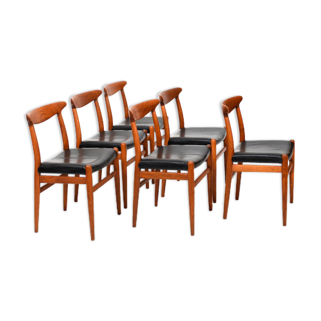 Set of 6 fine Hans J. Wegner W2 Chairs C.M.Madsen 1950s