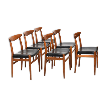 Lot de 6 chaises Hans J. Wegner W2 C.M.Madsen années 1950