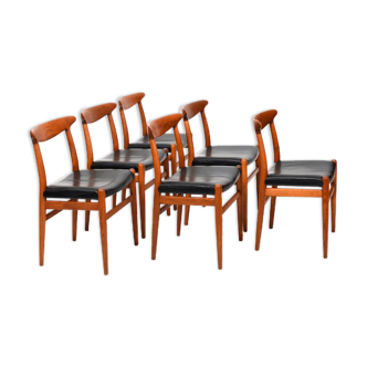 Set of 6 fine Hans J. Wegner W2 Chairs C.M.Madsen 1950s